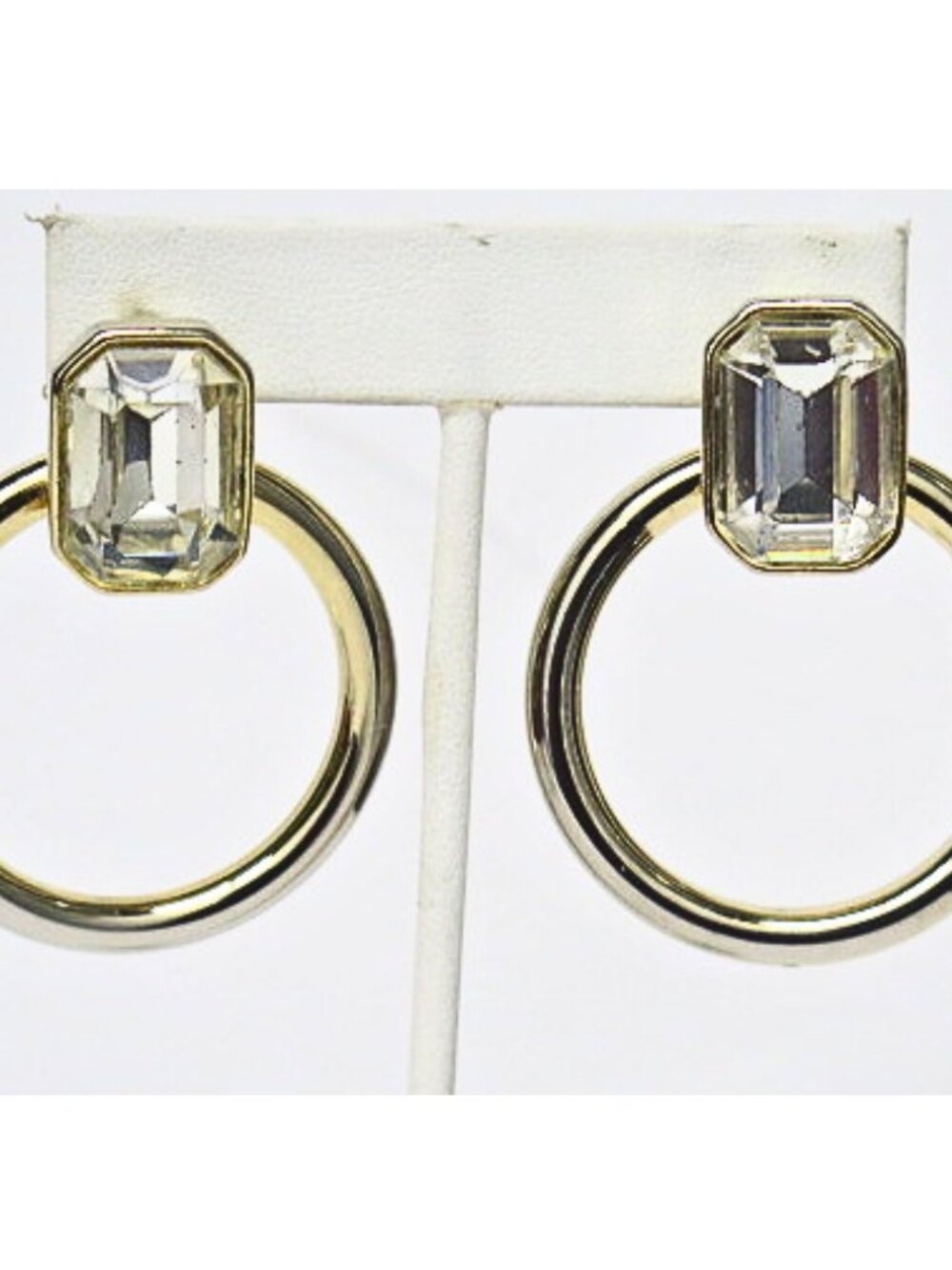 Vintage Style Gold Tone Hoop Earrings Clear Crystal Statement Estate Jewelry